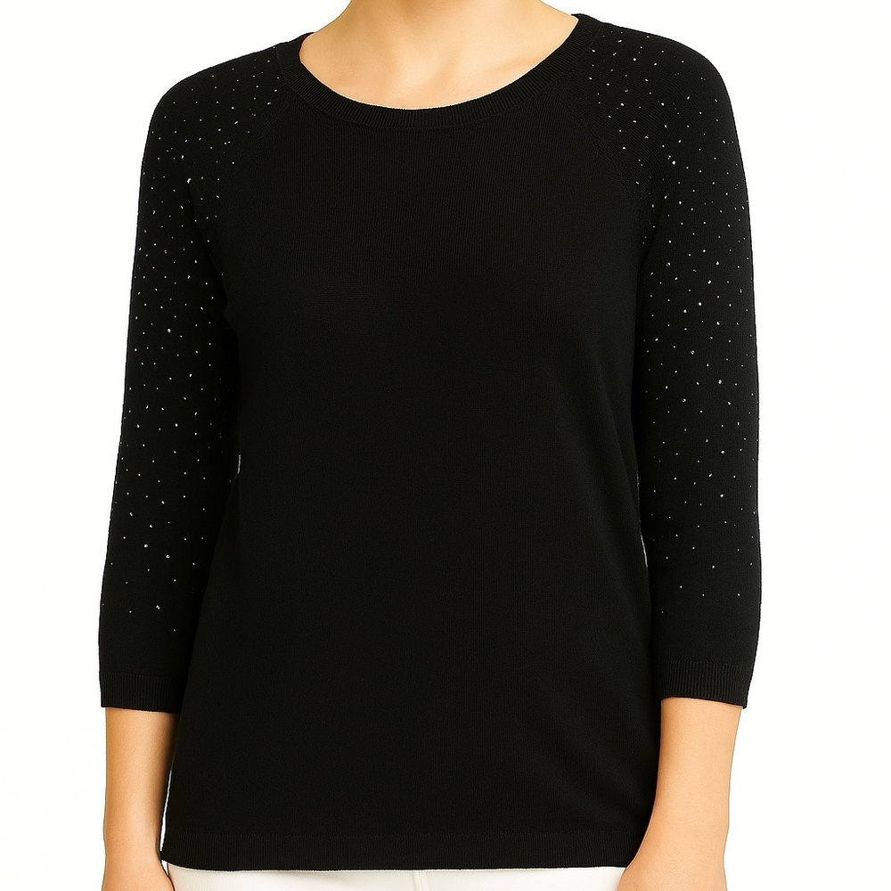 Apt. 9 Women’s Sweater Size Medium Black Lightweight Embellished 3/4 Sleeves New